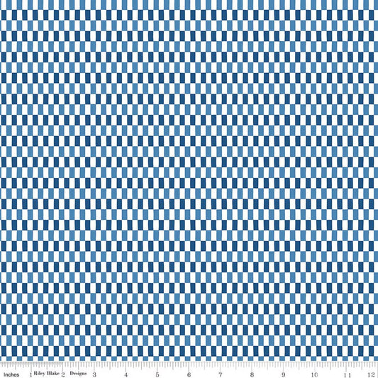 Blue Blooms and Threads Check White | Yardage Listing